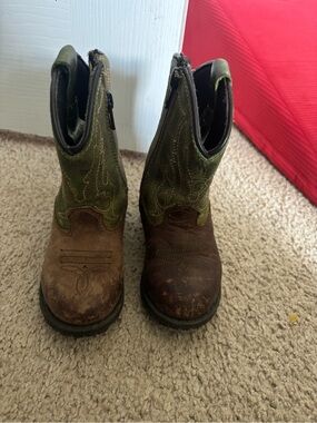 Toddler Brown and Green Western Pull-On Boots
